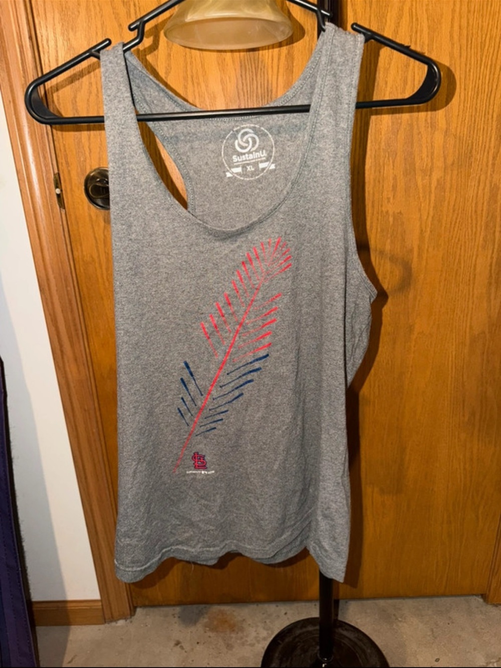 Women's Gray Tank Top with Pink & Blue Feather Graphic